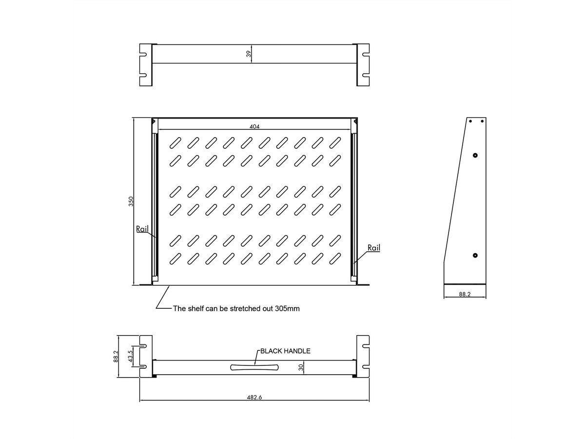VALUE Etagère 2UH extractible, 404 x 350 mm, 30 kg