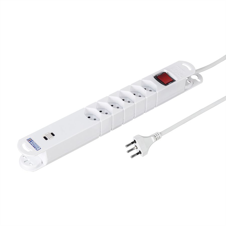 Steffen Steckdosenleiste Variabl 6fach, 2xUSB-C,mit schalter,weiss, 3m