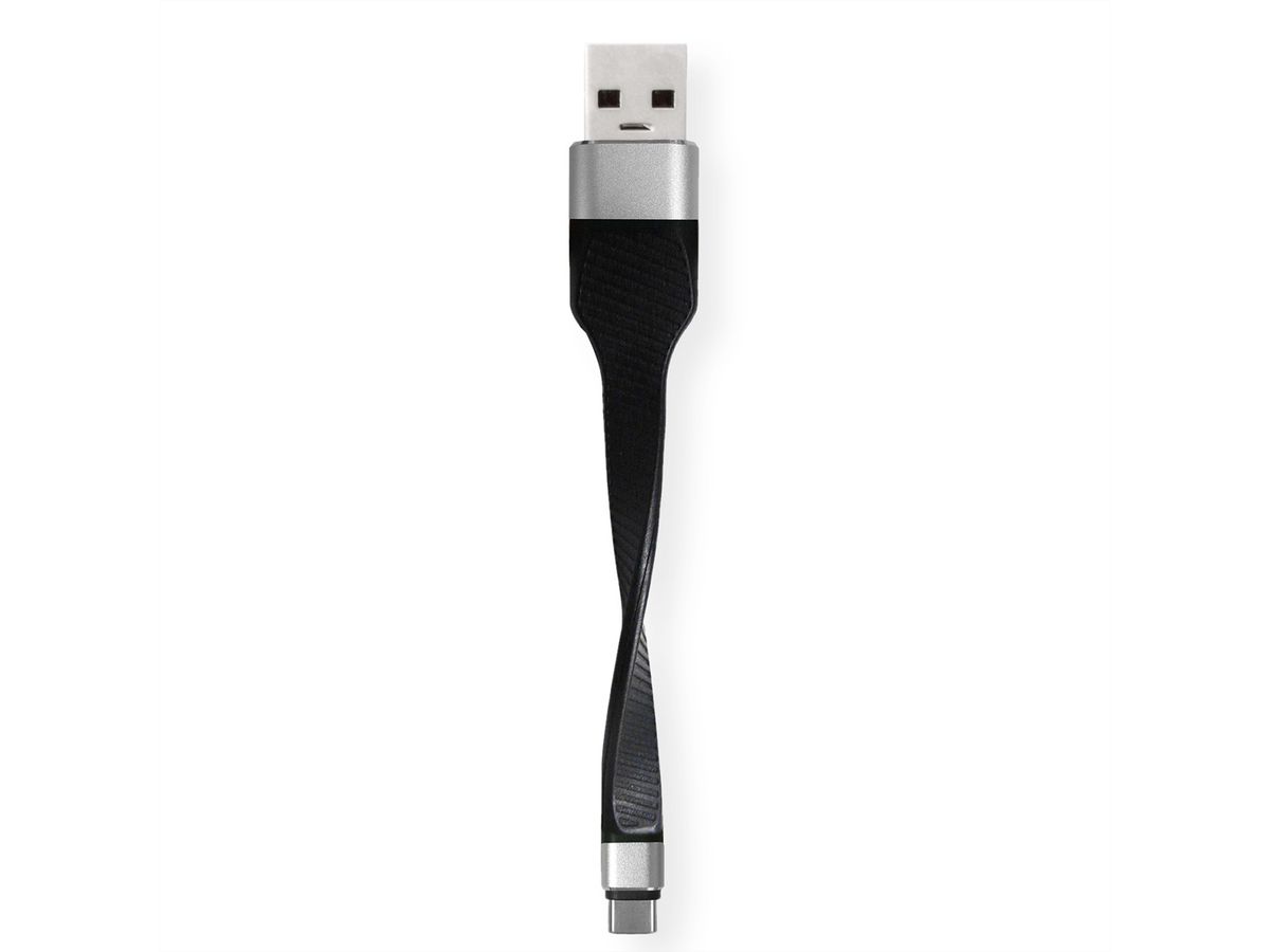 ROLINE USB 3.2 Gen 1 Silikonkabel, USB A-C, ST/ST, schwarz, 11 cm
