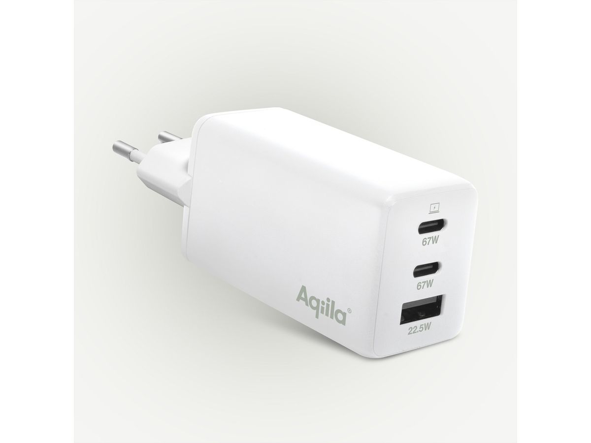 Aqiila UCB-C Chargeur de prise W3, 67W 2x USB-C 1x USB-A