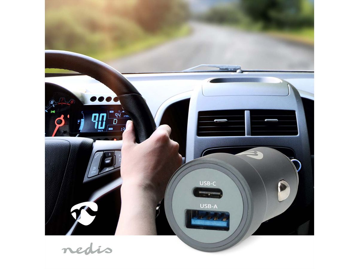Nedis Auto-Ladegerät 48W, USB-C/USB-A, PD3.0, dunkelgrau