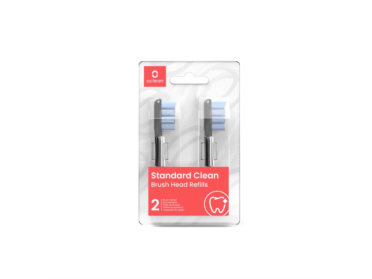 Oclean Ersatzkopf Standard Clean, 2er Pack, schwarz