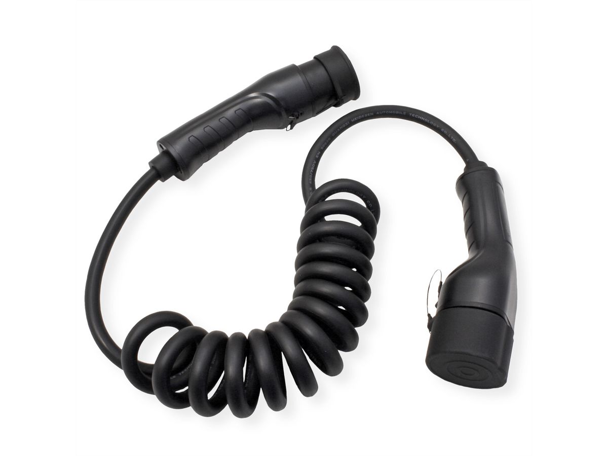 ROLINE Câble de recharge VE type2, 1-Phase, 250VAC (1P+N+E), 32 A, 7,4 kW, spirale (max. 2m)