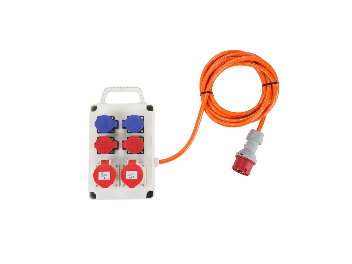Boîtier de distribution électrique 16 A IP44/IP55 5 m  , 1xCEE32/5 1xCEE16/5 2xT23 2xT25  , orange
