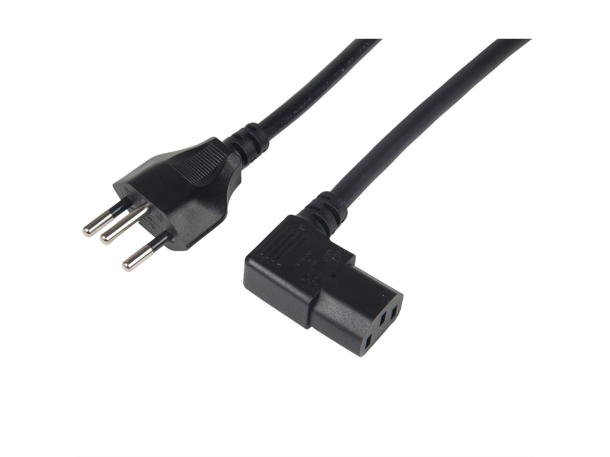 Câble d'alimentation VALUE noir, coudé à 90° à gauche (CH)