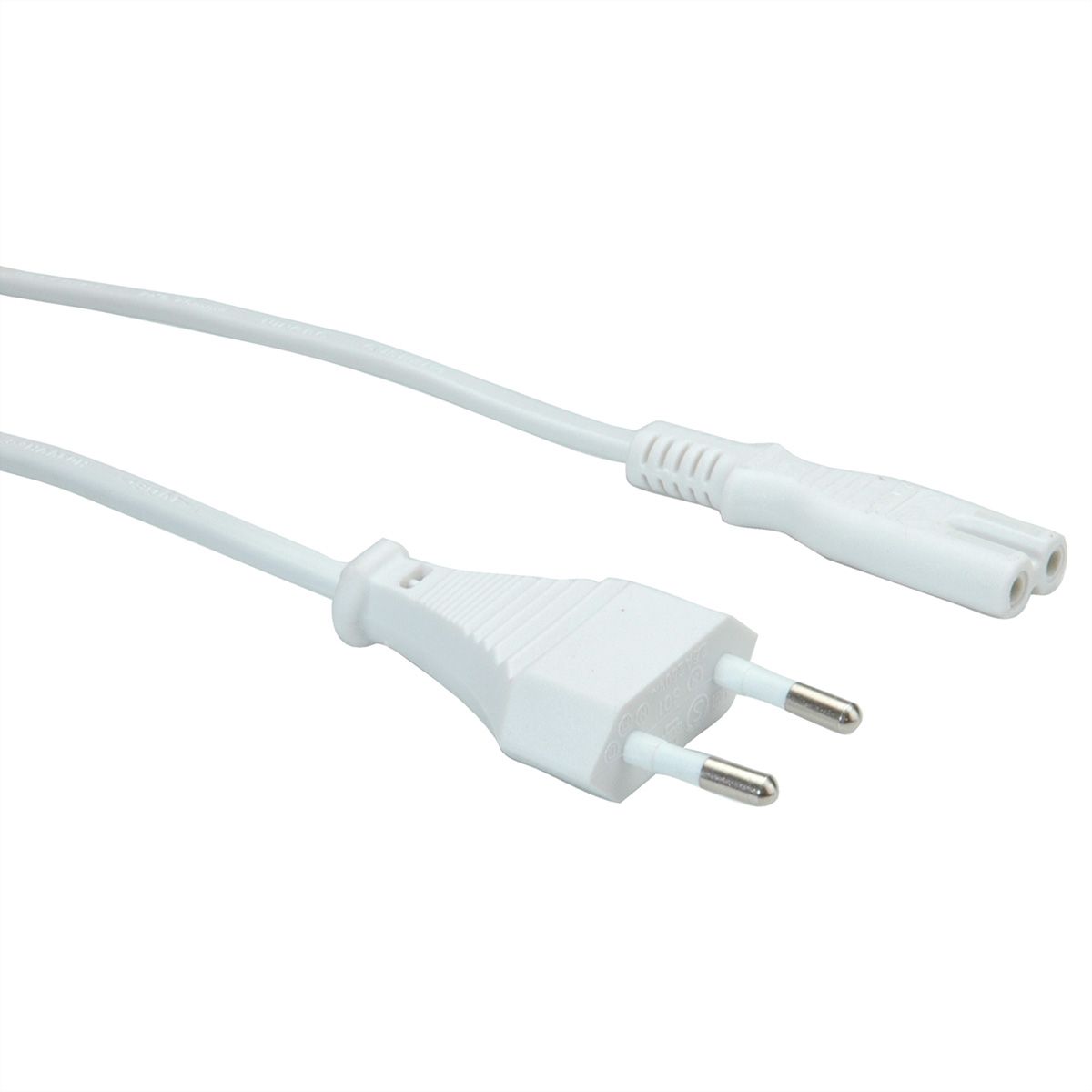 VALUE Netzkabel Euro-Flachstecker auf C7, 2polig, weiß, 3 m