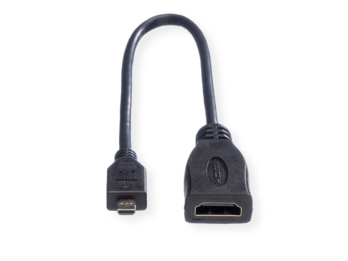 ROLINE HDMI High Speed Kabel mit Ethernet, HDMI BU - Micro HDMI ST, 0,22 m