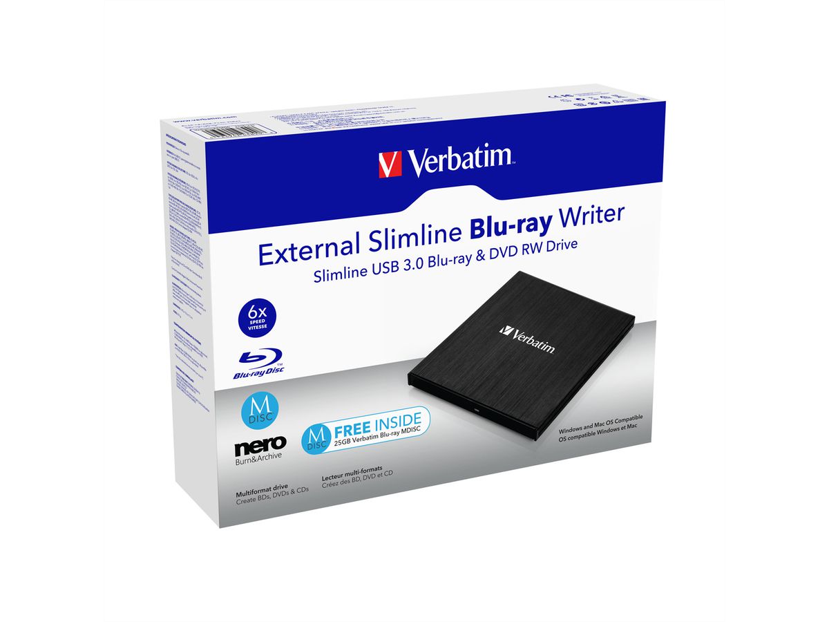VERBATIM Graveur Blu-ray externe ultramince USB 3.0, BDXL, 6x/8x/24x