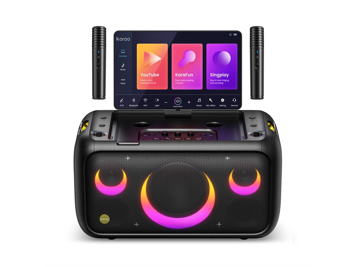 Ikarao Karaokebox Break X1 13" Screen , 2 Mikrofone, 800W max, BT/AUX/USB/SD