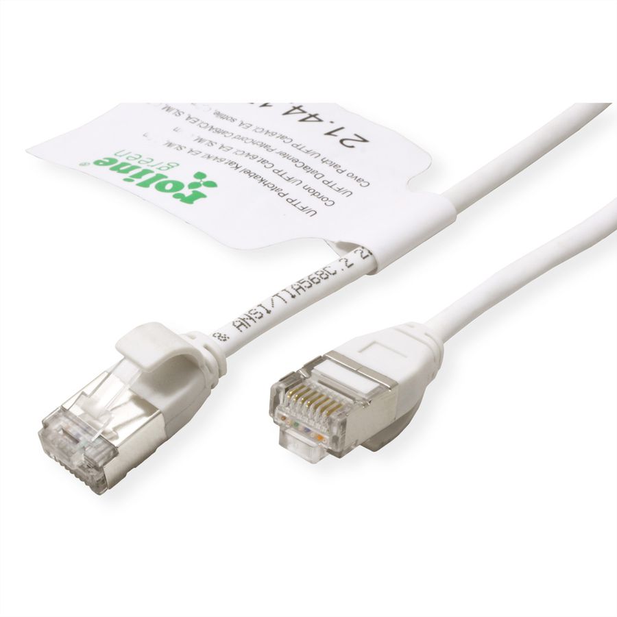 ROLINE GREEN Cordon DataCenter U/FTP Cat.6A (Classe EA), LSOH, slim, blanc, 0,15 m