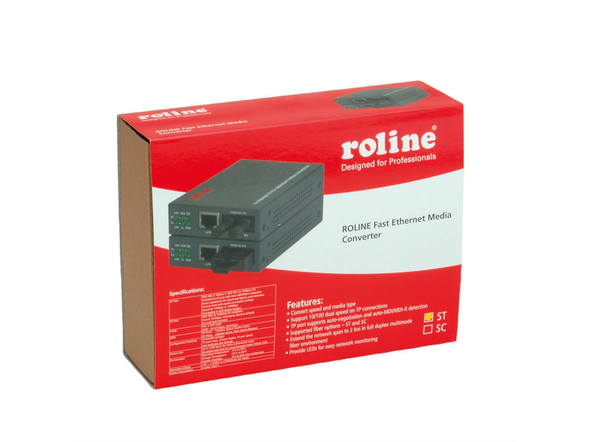 ROLINE Fast Ethernet Konverter RJ-45 - ST, Loop-back