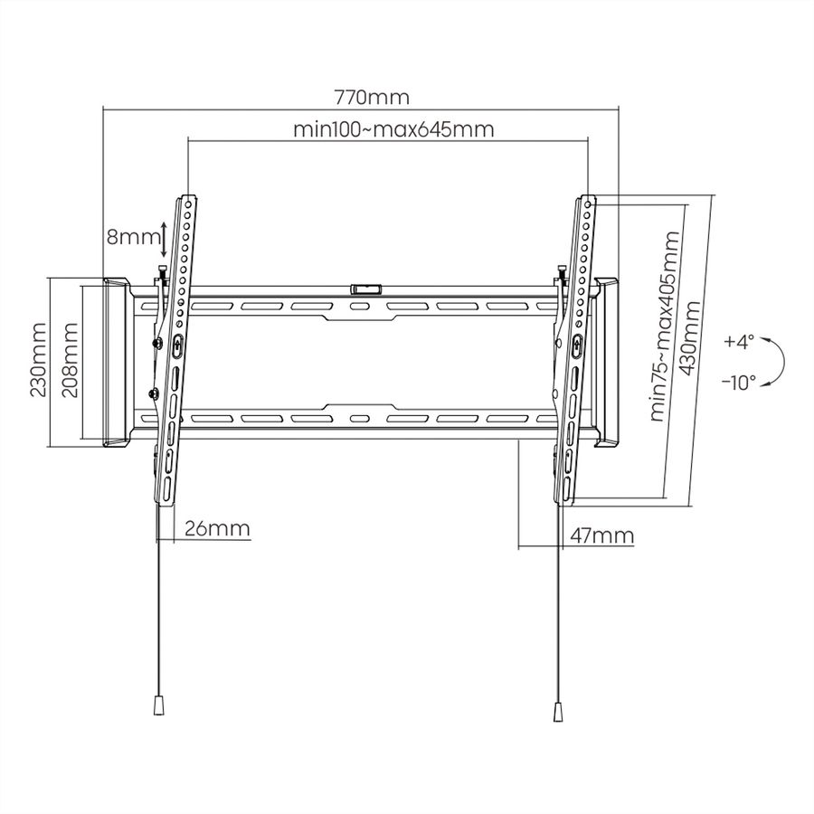 VALUE Support mural TV, distance murale de 47 mm, inclinable, 37–80 pouces, jusqu'à 75 kg
