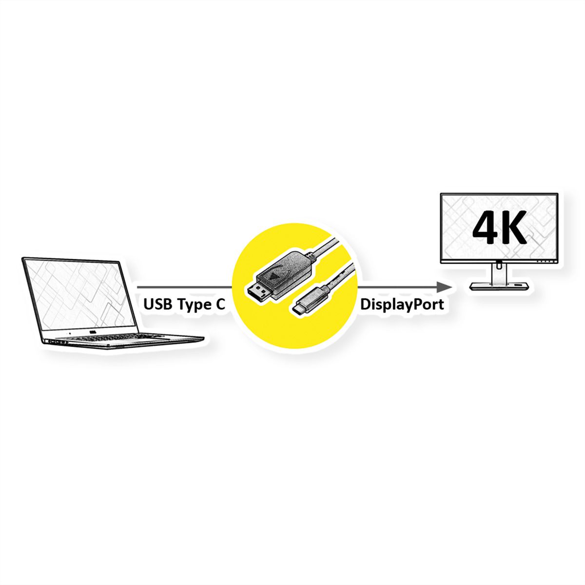 ROLINE GOLD Câble adaptateur USB-C - DisplayPort, v1.2, M/M, 2 m