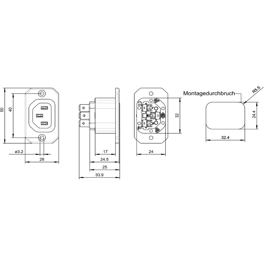 BACHMANN Kaltgerätedose IEC320 C13, mit Schraubanschlüssen schwarz