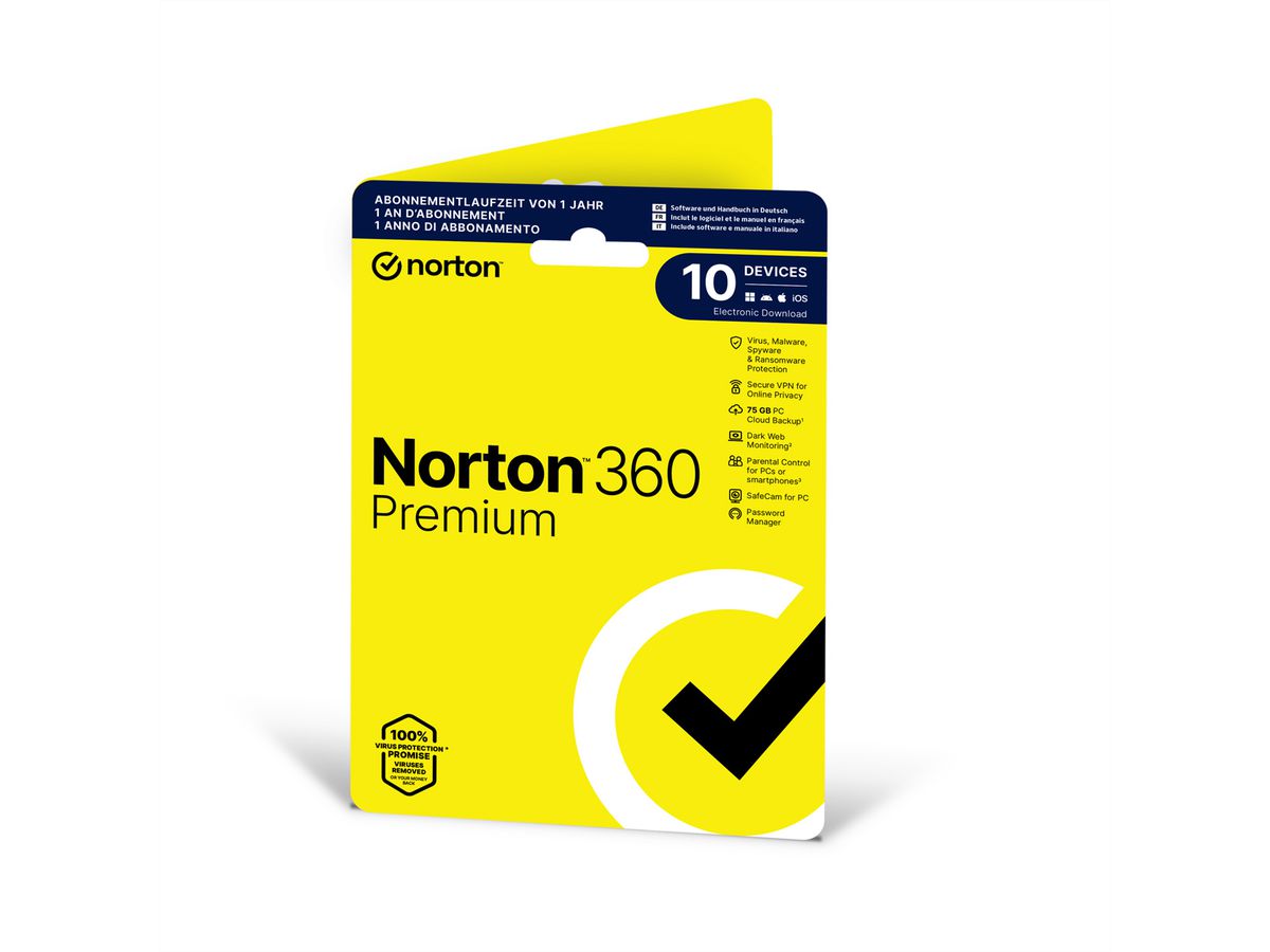 Norton 360 Premium 10 Device, 75GB, 12 Mois