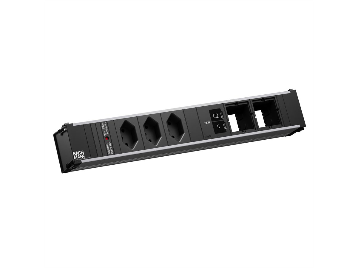 BACHMANN CONI L 3xCH 0° 1xUSB C/C 65W, 2xCM L=0,2m