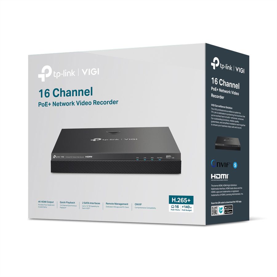 TP-Link VIGI NVR2016H-16MP NVR Netzwerk-Videorekorder 16-CH, 16x PoE