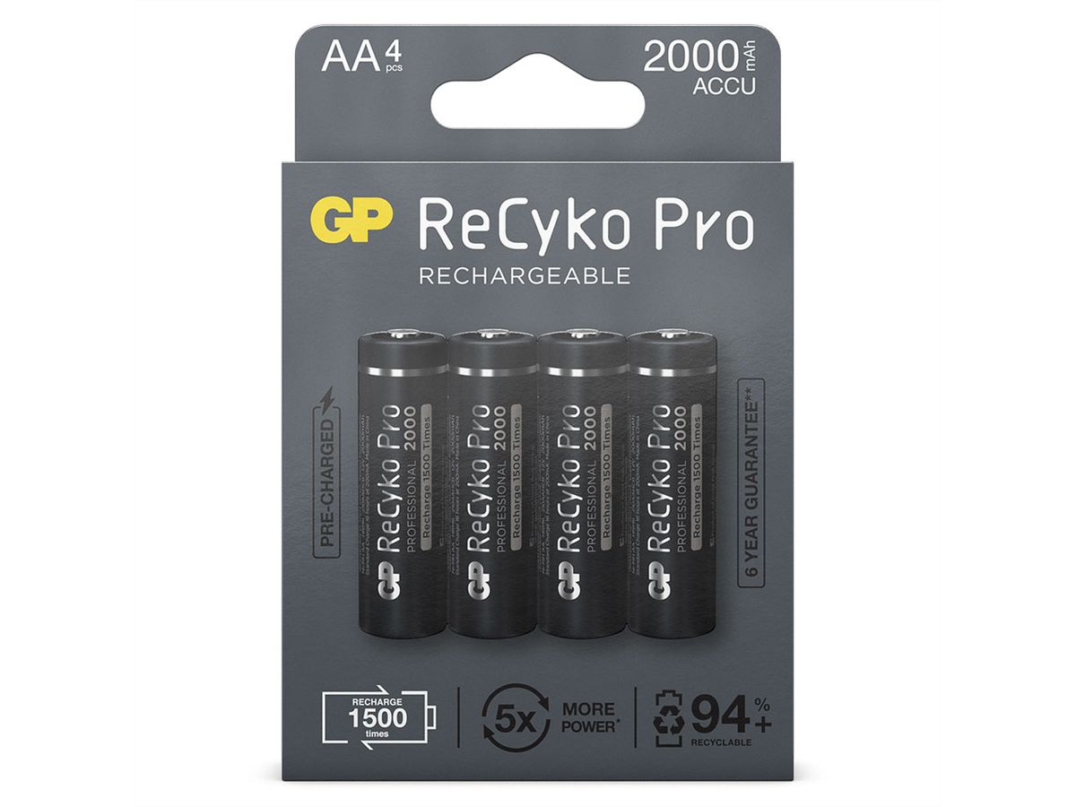 GP Batteries RECYKO+ Pro, HR06, 4x AA, Mignon, Akkus, NiMO, 2000mAh