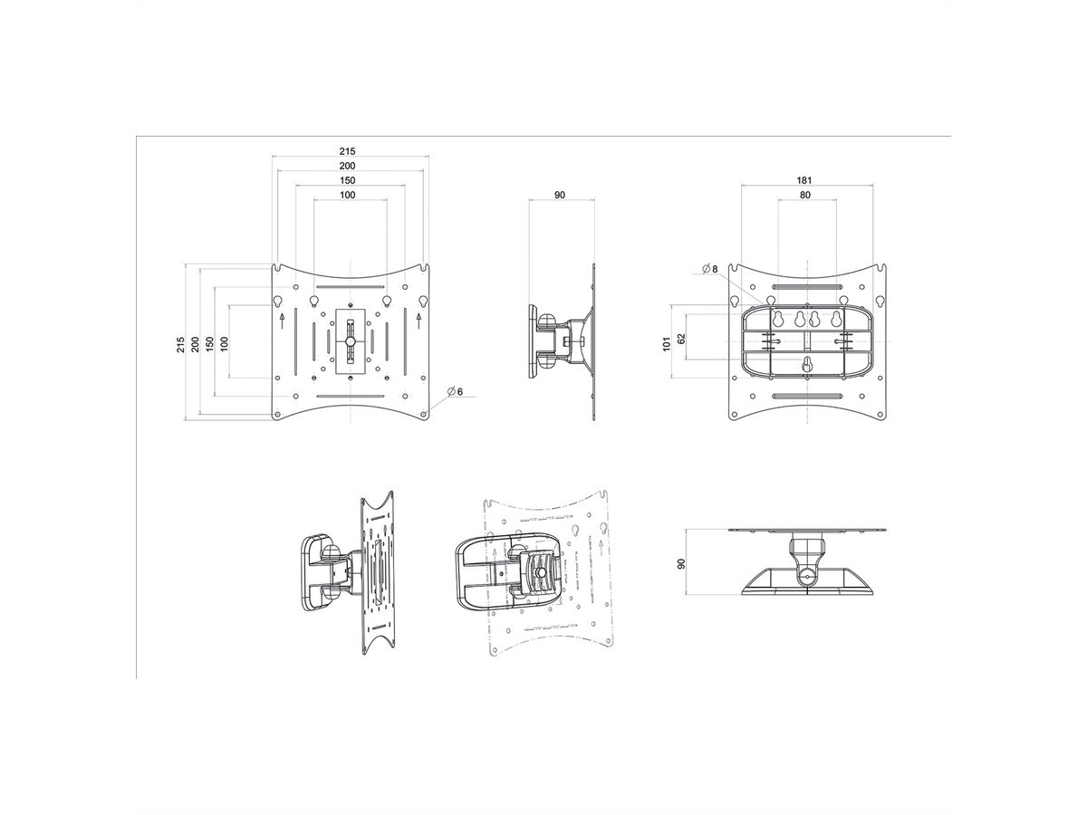 ROLINE Bras LCD pivotant, 2 pivots, montage mural