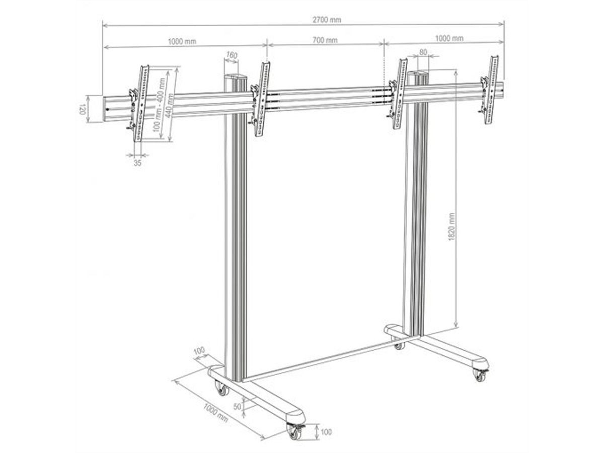**DEMO**Hagor BrackIT Stand Dual XL, mobiles Standsystem für 2 Bildschirme „side-by-side“, schwarz