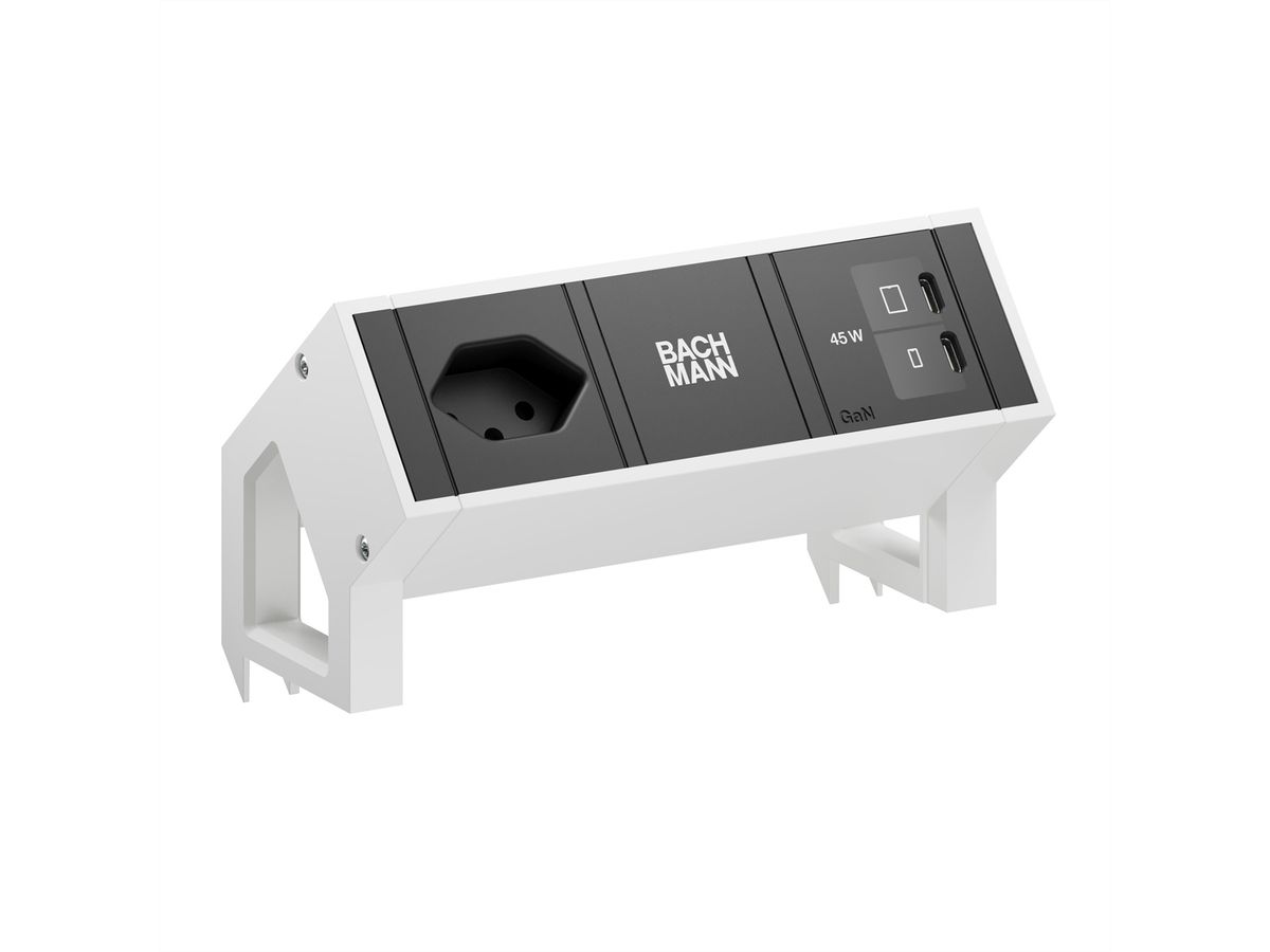 BACHMANN DESK2 1xCH 90° 1xUSB C/C 45W, L=0,2m RAL9010