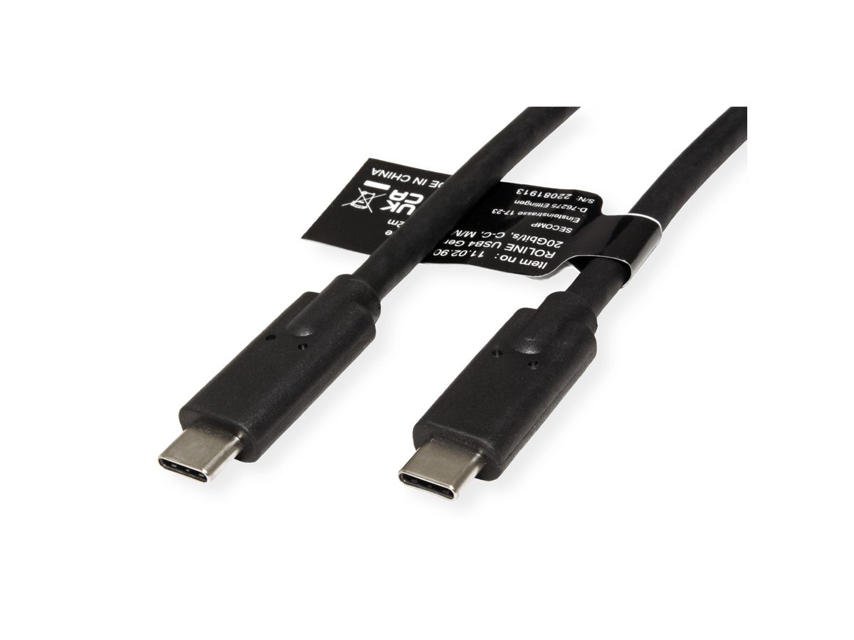 ROLINE Câble USB4 Gen2x2, C–C, M/M, 4K UHD-1, 20Gbit/s, 100W, noir, 2 m