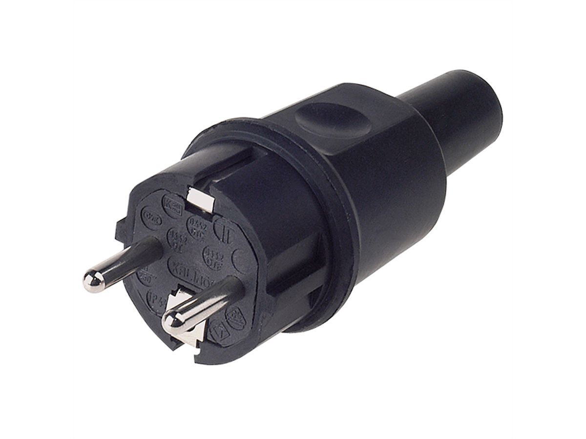 BACHMANN Vollgummi Stecker, deutsch-franz. System, IP44, schwarz