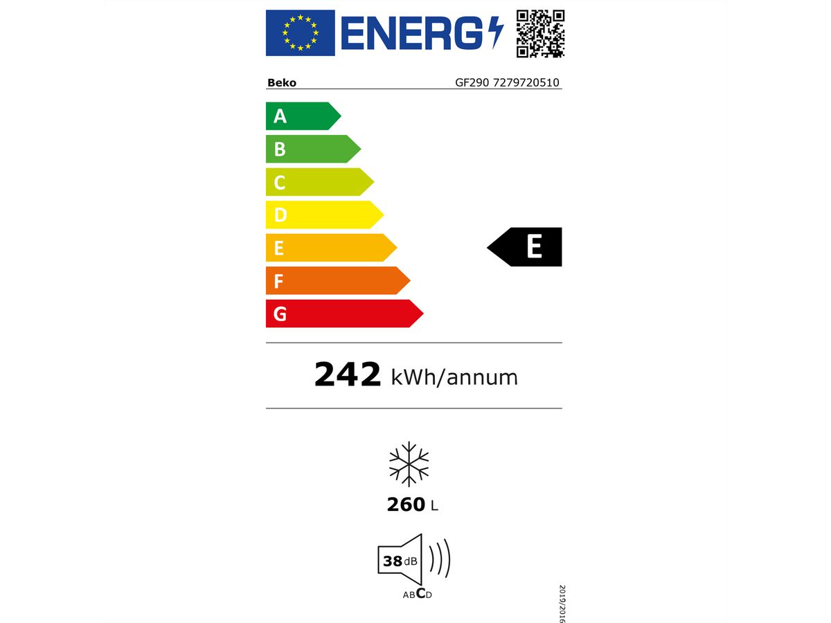 Beko Congélateur GF290, NoFrost, 260l, 170.5cm, blanc