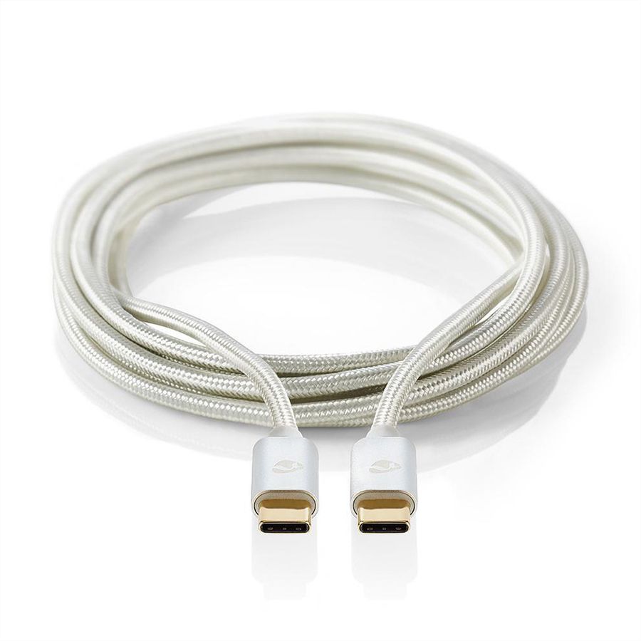 Nedis Câble USB 2.0, Type C-C, M/M, 100W, argent, 1m