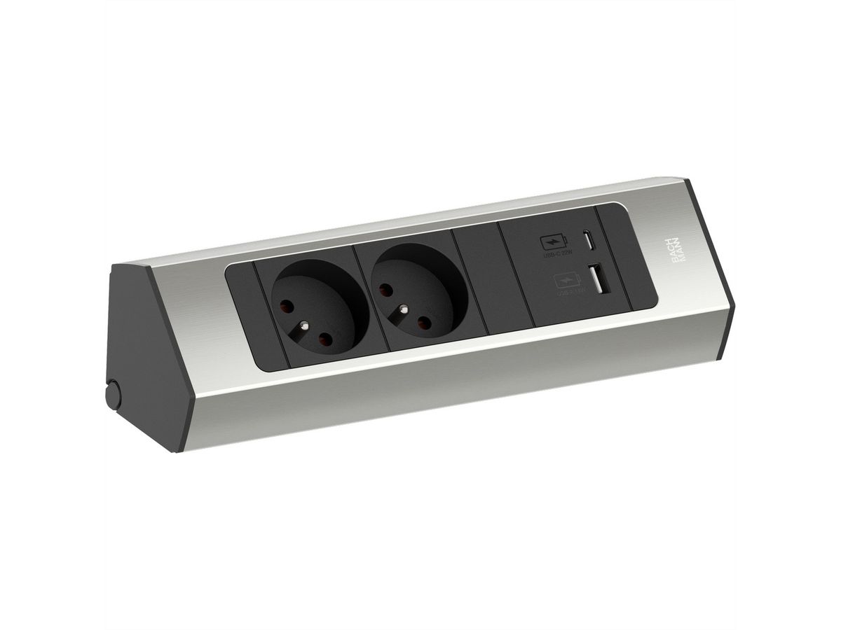 BACHMANN CASIA2 2xUTE 1xUSB A/C 22W 2,0m AEH Edelstahl-Optik