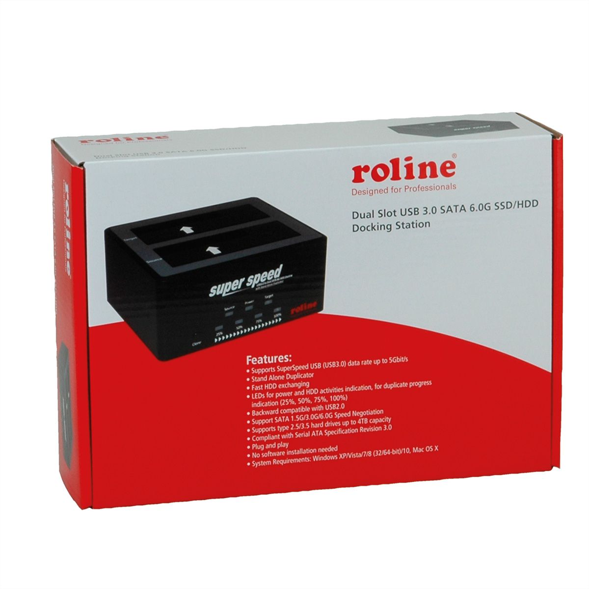 ROLINE 2.5" / 3.5" SATA HDD/SSD Docking Station, USB 3.2 Gen 1, HDD-Clone-Funktion