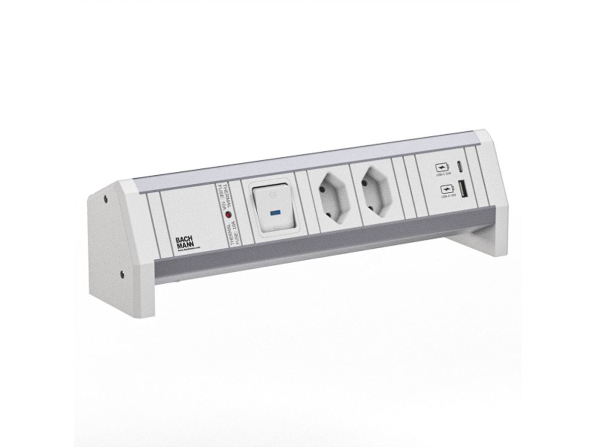 BACHMANN DESK 2xCH 0° 1xUSB A/C 22W 1xcommutateur GST18 RAL9010