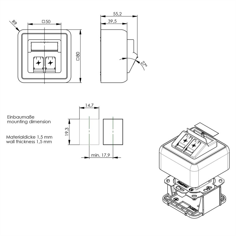 TELEGÄRTNER Module pour boîtier blanc, 2 prises