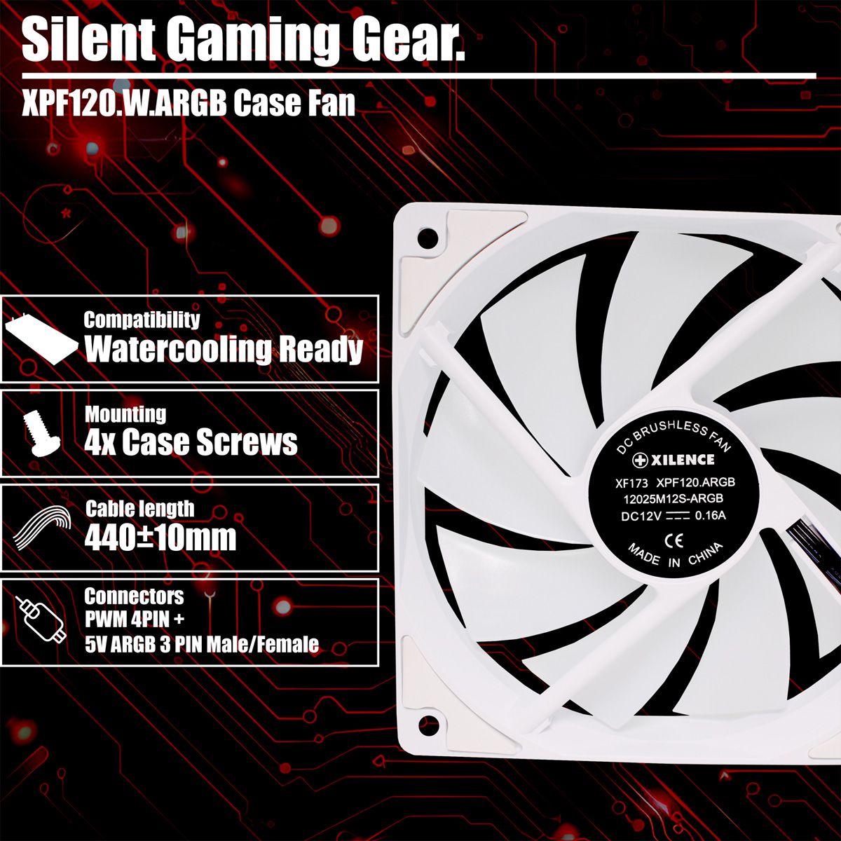 Xilence XPF120.W.ARGB 120mm PWM Ventilateur de boîtier, ARGB LED