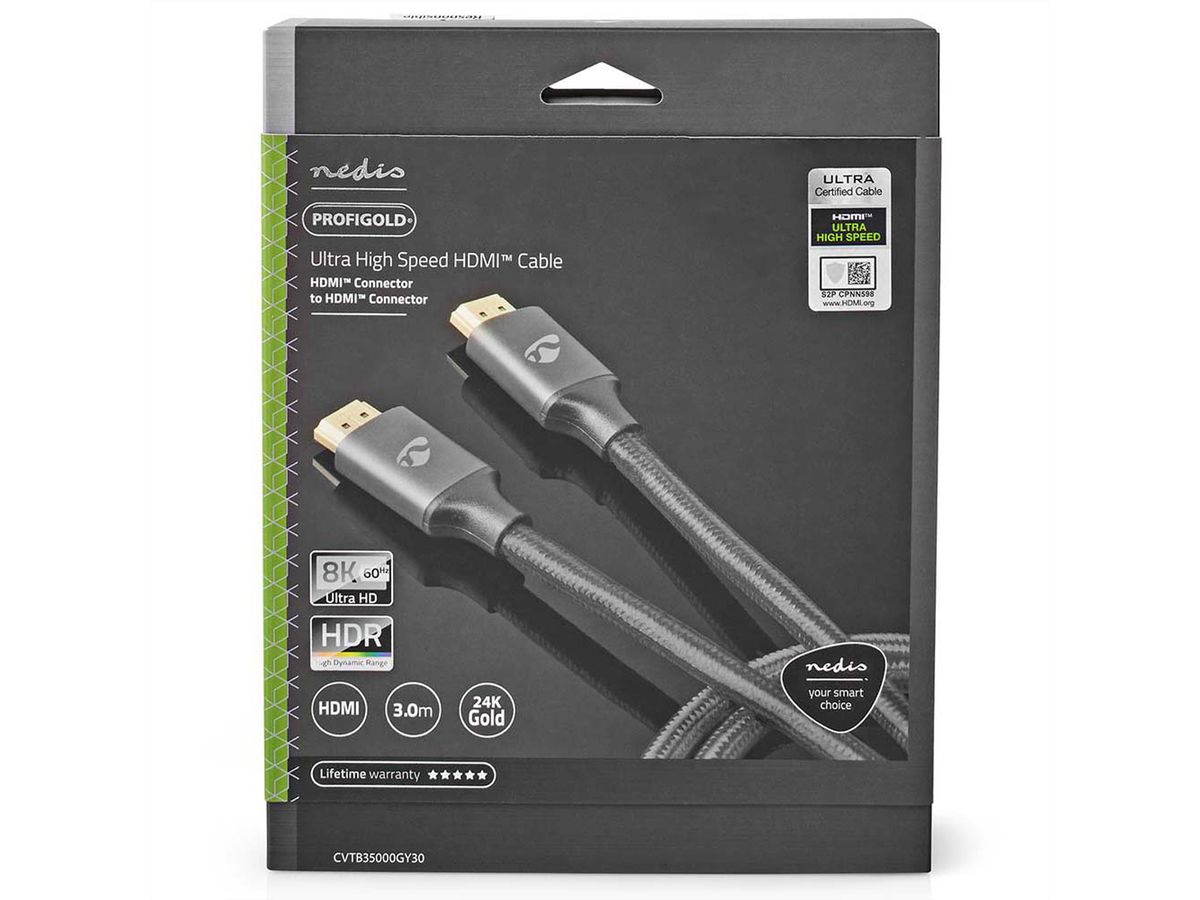 Nedis 8K HDMI Ultra HD Kabel, ST/ST, grau, 3m