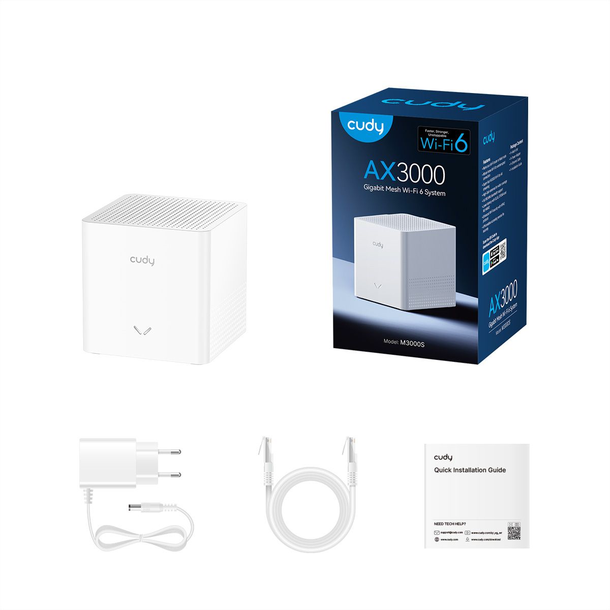 CUDY M3000S AX3000 Système Mesh Wi-Fi 6, pack de 1