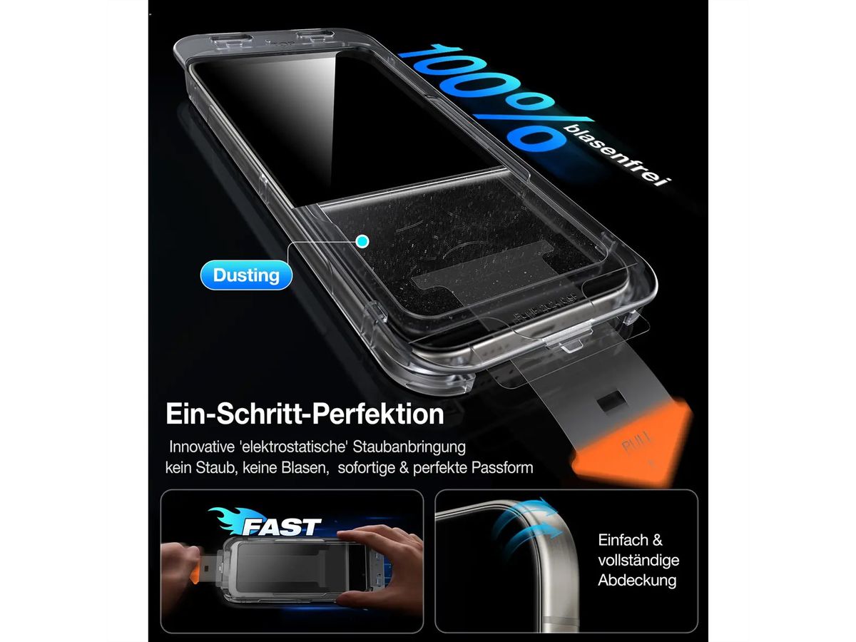 Torras Install Master Displayschutz, Privacy, iPhone 16 Pro Max, transparent