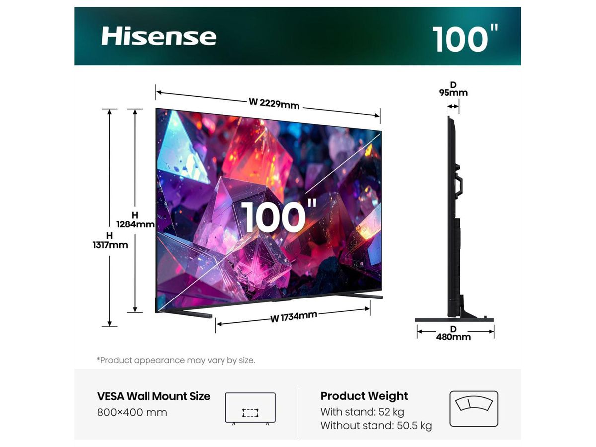 Hisense TV 100Q7S PRO 100", QLED 4K, 144Hz, 400 Nits