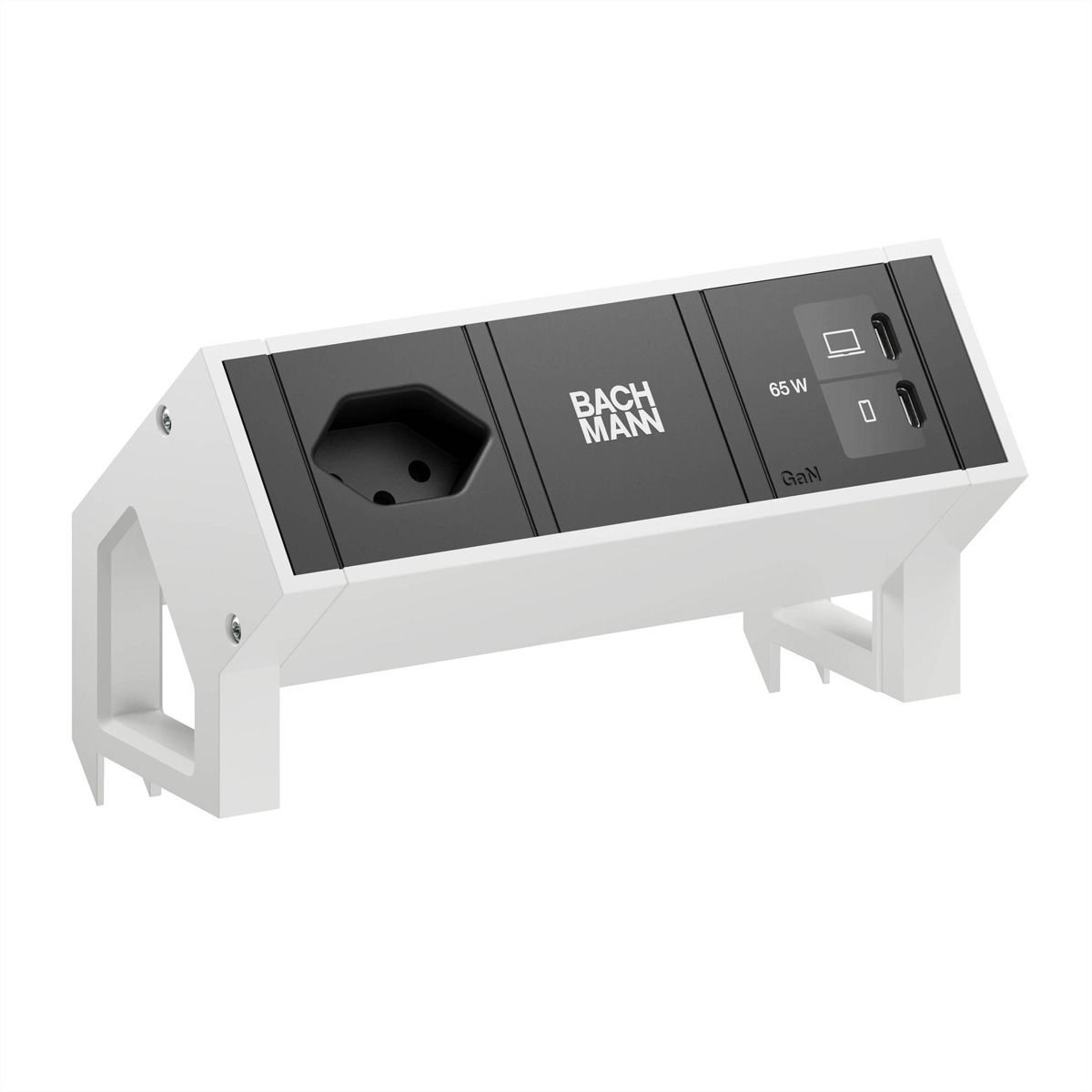 BACHMANN DESK2 1xCH 90° 1xUSB C/C 65W, L=0,2m RAL9010