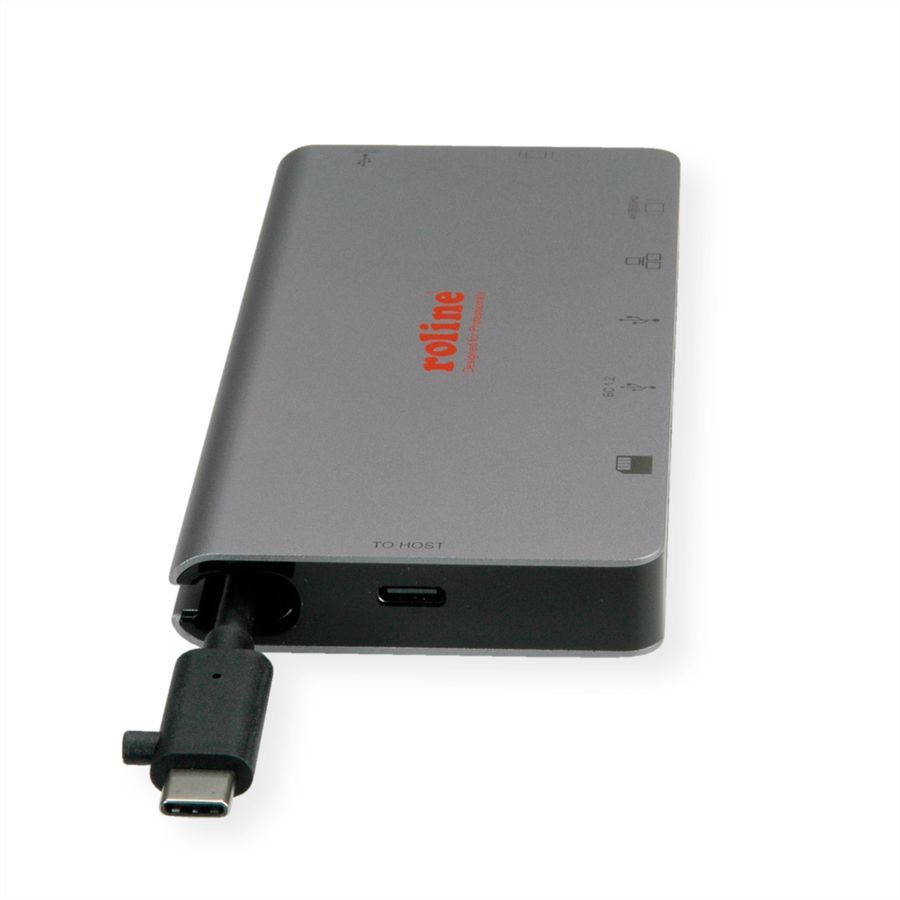ROLINE Station d'accueil USB type C, HDMI  4K, VGA, 2x USB 3.2 Gen 1, 1x LAN, 1x PD, 1 lecteur de carte