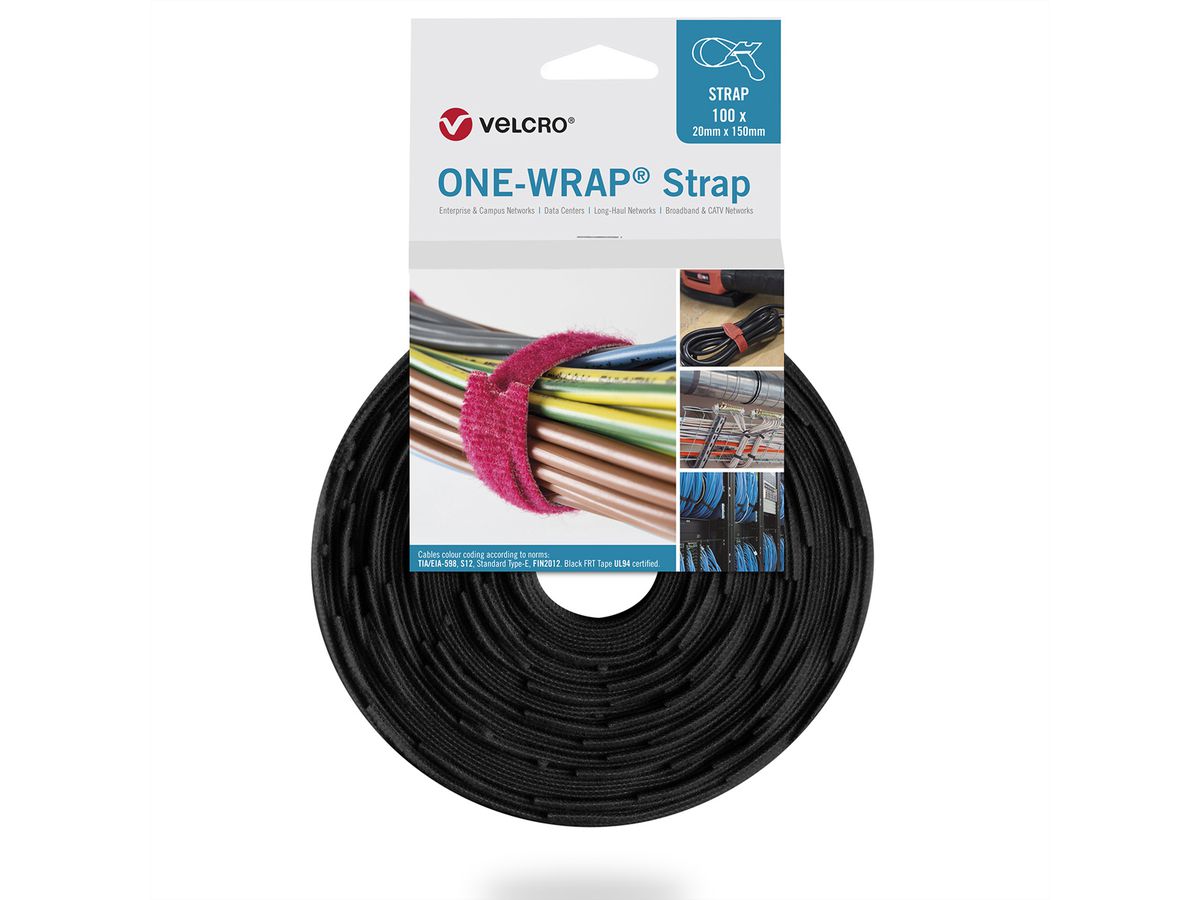 VELCRO® One Wrap® Strap 13mm x 200mm, 100 pièces, noir