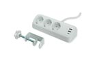 VALUE Tisch-Steckdosenleiste, 3fach mit Tisch-Klemme, inkl. USB-Charger (2x USB-A, 1x USB-C), 1,5 m