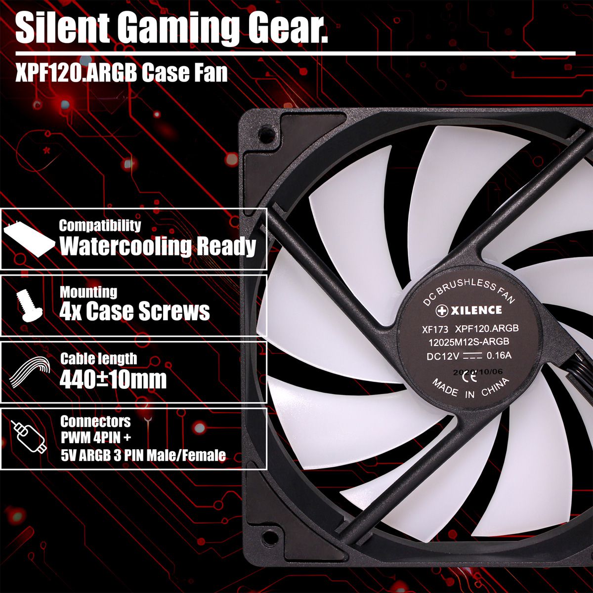 Xilence XPF120.ARGB 120mm PWM Ventilateur de boîtier, ARGB LED