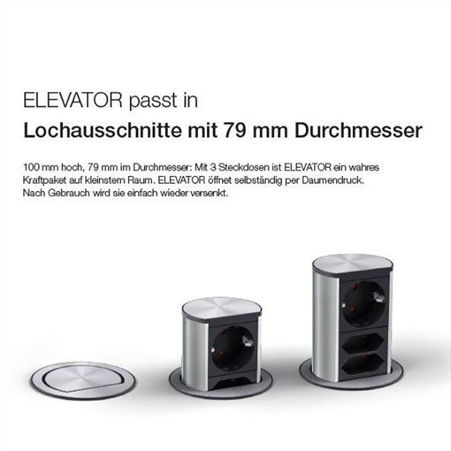 BACHMANN ELEVATOR 1x contact de protection, 1x CAT6, 1x USB 3.0, argent