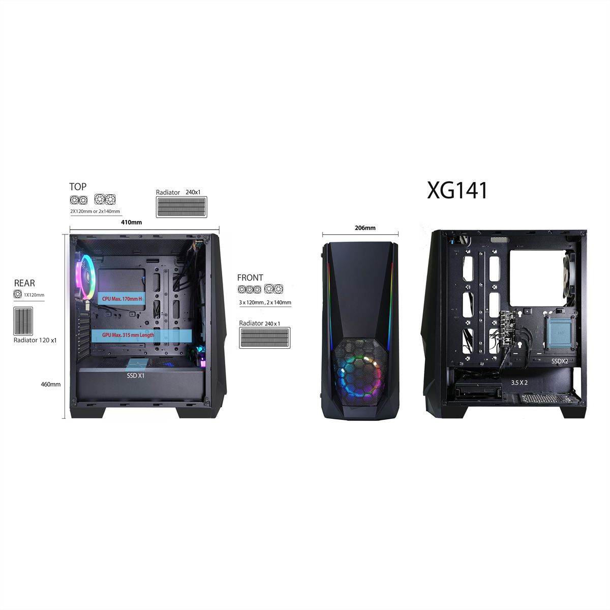 Xilence Xilent Blast X505.ARGB Gaming Boîtier PC, ARGB PWM, ATX Midi, noir