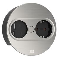 BACHMANN TWIST 2 1xCEE7/3 1xUSB A/C 22W 2,0m AEH aspect inox rond, Mesure p.Ph.3m H05VV-F 3G2,5 CEE16A
