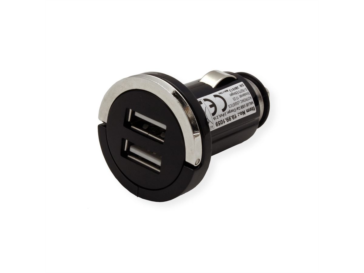 VALUE USB Charger mit KFZ-Stecker, 2 Port, 10W