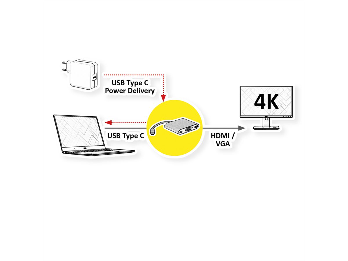 ROLINE GOLD Display Adapter USB Typ C - VGA / HDMI / C (PD)