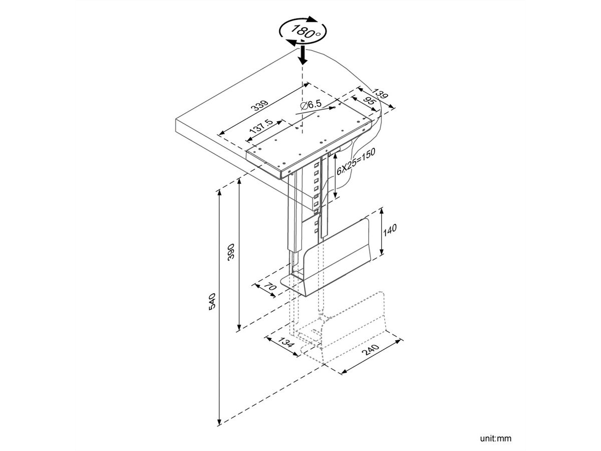 ROLINE Support Slim PC, extractible, pivot, noir