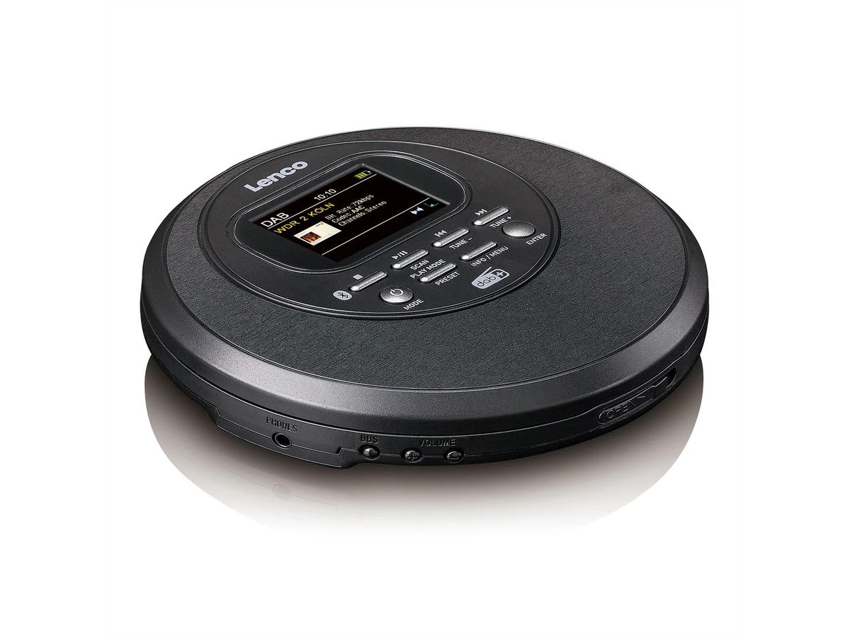 Lenco CD/MP3 Player CD-500BK schwarz , Discman mit DAB, BT und farbigem TFT